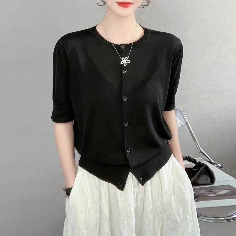 レディース 短袖 Tシャツ 通勤用 シンプル 上品 汎用 丸領 ゆったり カジュアル 接触冷感 ニット トップス 薄手 吸湿速乾 夏 普段使い 軽量 伸縮性