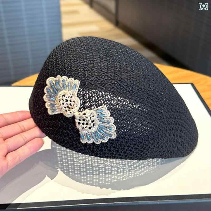ベレー帽 女子 夏用 通気性 花柄 ラインストーン 型崩れしにくい 小顔効果 アーテ...
