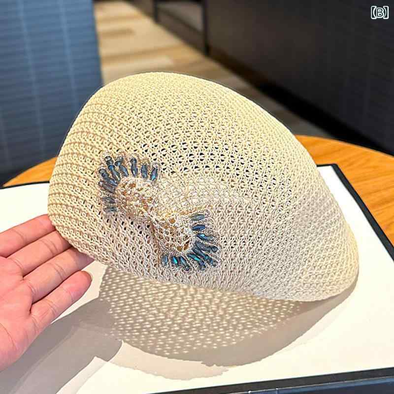 ベレー帽 女子 夏用 通気性 花柄 ラインストーン 型崩れしにくい 小顔効果 アーテ...