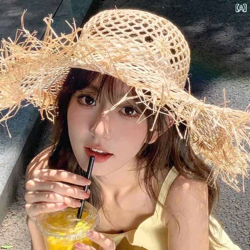 レディース 麦わら帽子 夏 ラフィア編み ビー...の紹介画像2