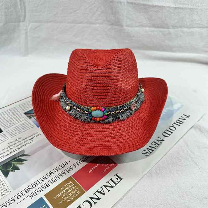 レディース 麦わら帽子 ワイドブリム アウトドア 日よけ UVカット 旅行用 登山用 牛仔スタイル 夏用 軽量 藁素材 トレンド