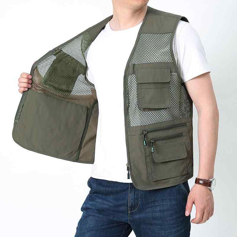 Fishing Vests - 夏 メンズ ビッグサイズ 接触冷感 メッシュ カメラ ベスト 多ポケット アウトドア 登山 釣り 薄手 軽量 機能性 ポケット 収納 便利 デザイン