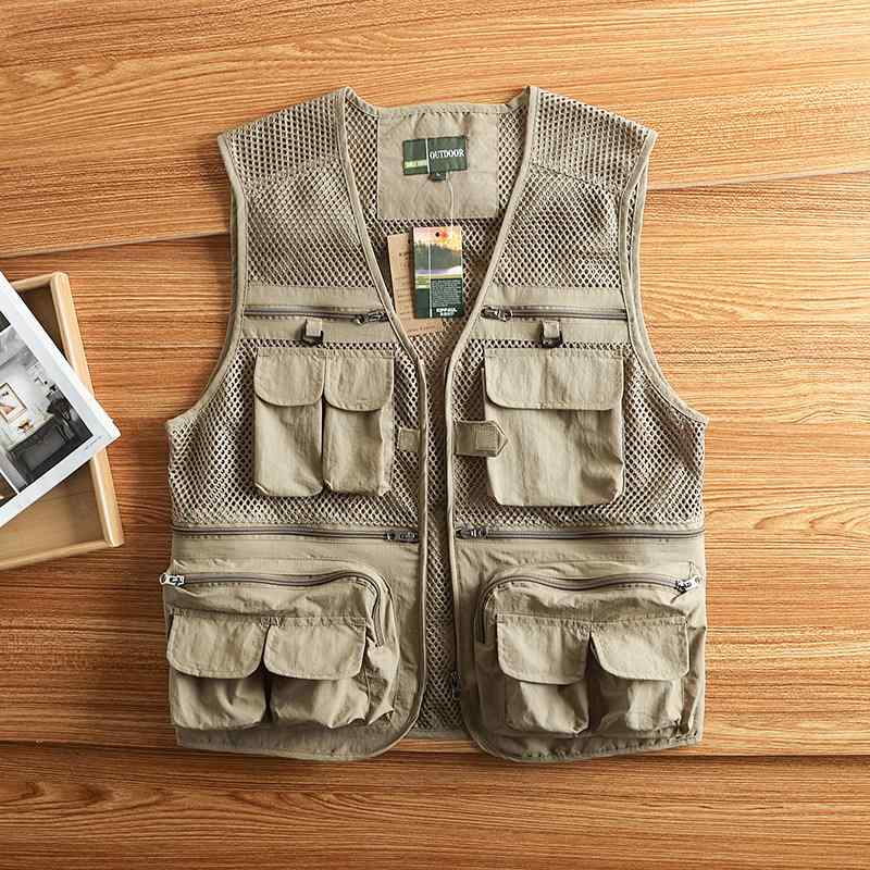 Fly Vest - メンズ ベスト アウトドア 夏 通気 薄手 多機能 タクティカル ポケット 釣り 登山 ハイキング フィッシング 軽量 ワーク