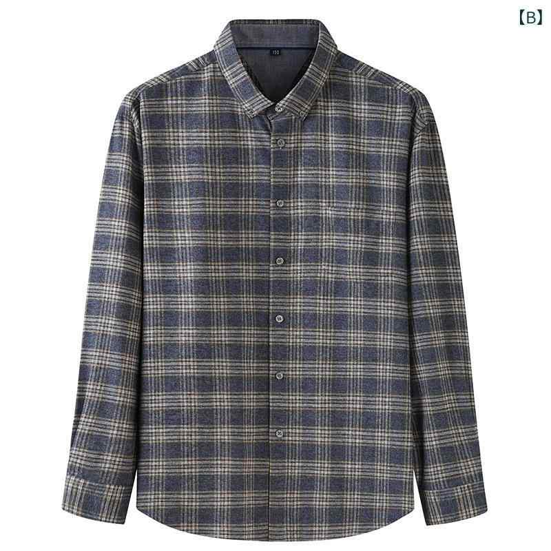 長袖シャツ メンズ 秋冬 大きいサイズ 肥満対応 格子柄 ビジネス ビジネスカジュアル 通勤用 普段使い 綿混 ゆったりシルエット 暖か素材 伸縮性 吸湿速乾 ブラック ネイビー グレー系