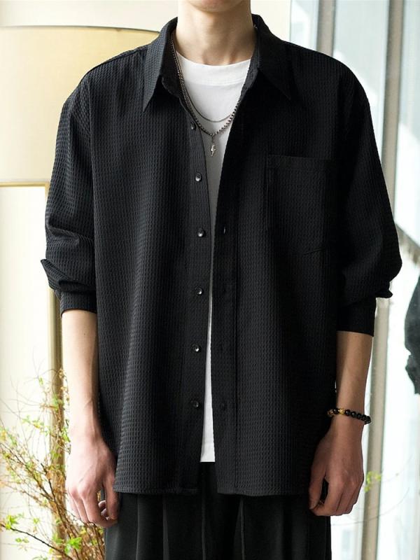 メンズ シャツ トップス ジャケット 外套 工装風 潮男 カジュアル 普段使い ハウンドトゥース柄 スタンドカラー 軽量 コットン混 切り替え ブラック グレー系 春 春夏 秋 伸縮性 通勤 ストリート
