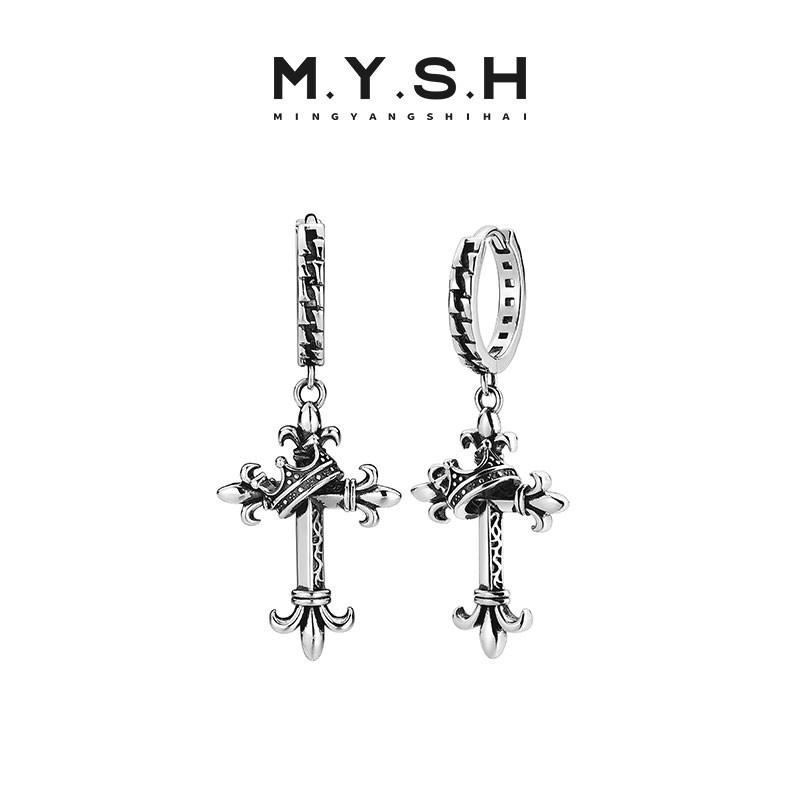 メンズ イヤリング 銀 アイリス 花 モチーフ 王冠 十字架 ダーク スタイル 高級感 ゴシック シルバー アクセサリー