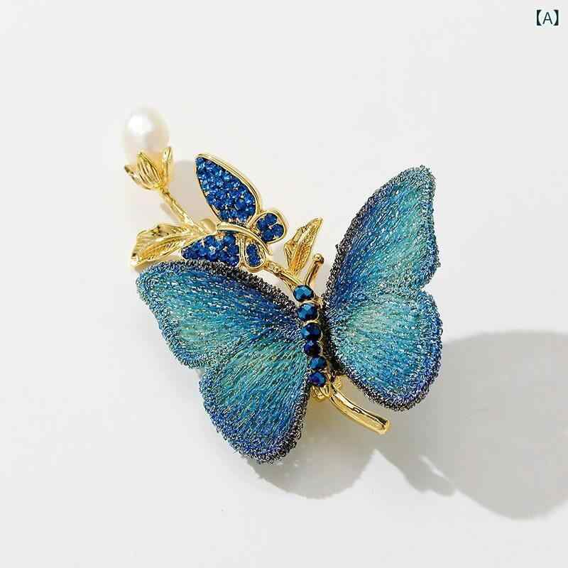 ブローチ 女性用 刺繍 蝶 胸花 スタイリッシュ 個性派 エレガント 高級感 スーツ アクセサリー フォーマル コーディネート 繊細 装飾 ピン タイプ ファッション 小物 アクセント