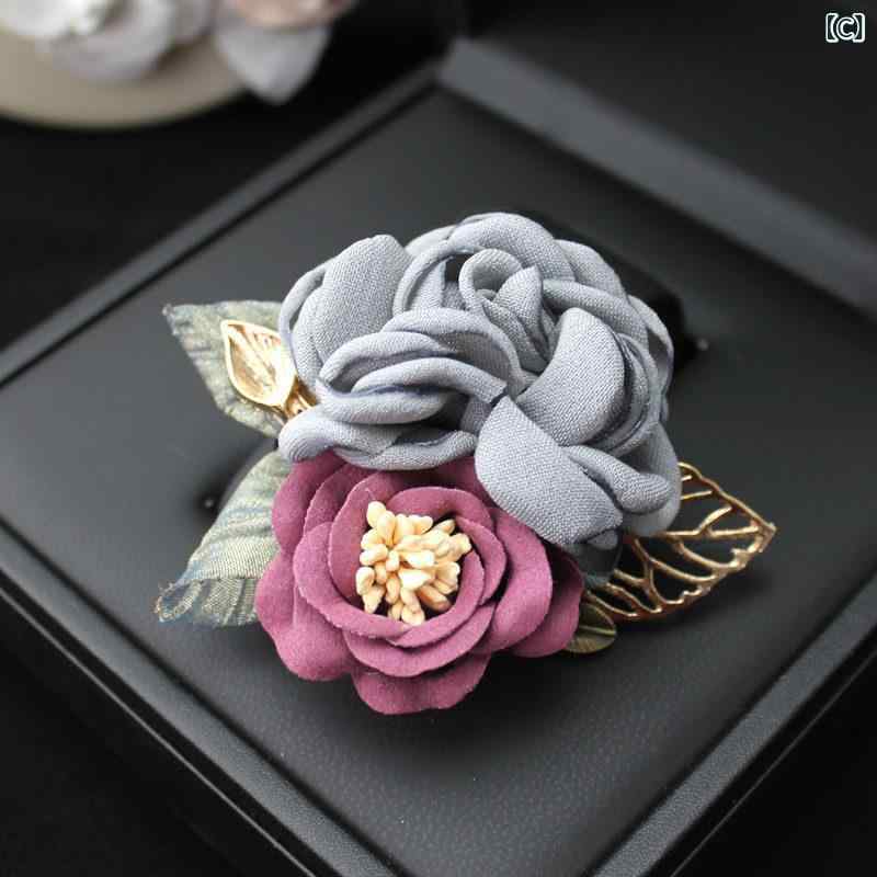ブローチ 女性用 布 花 胸飾り レトロ ウェディング アクセサリー 魅惑的 装飾品 ヘアアクセサリー コートピン ピン留め ファブリック フラワーモチーフ 結婚式用 復古風