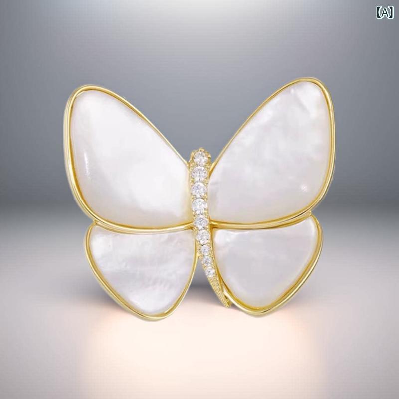 Organdy - ブローチ レディース 貝殻 蝶モチーフ 高級感 精緻 ファッション スーツ用 胸花 ピン 洗練 軽量 女性向け フォーマルアクセサリー スタイリッシュ 装飾品
