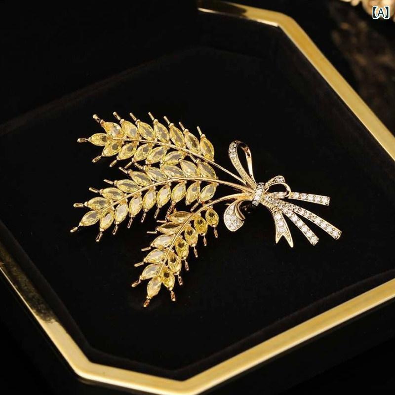 ブローチ レディース ゴールド 麦穂 モチーフ 高級感 スタイリッシュ スーツ ジャケット アクセサリー 胸花 ピン 通勤用 フォーマル ビジネス
