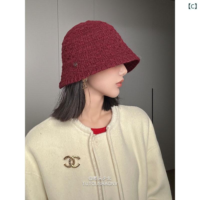 リバーパディのレディース 秋冬 ニット フィッシャーマンハット 暖か ウール シンプル 百搭 スリット バケットハット ベーシック 日常使い 柔らか 保温 軽量｜アングル3