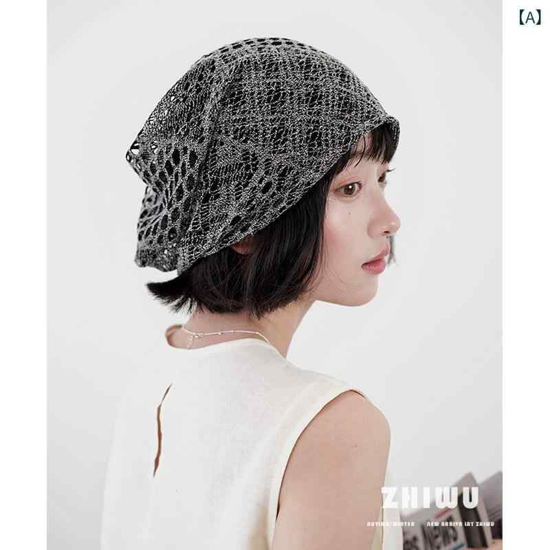 Knit Hat - 帽子 レディース 春夏 ニット帽 透かし レイヤード プルオーバー スタイル ユニーク かわいい 伸縮性 軽量 普段使い