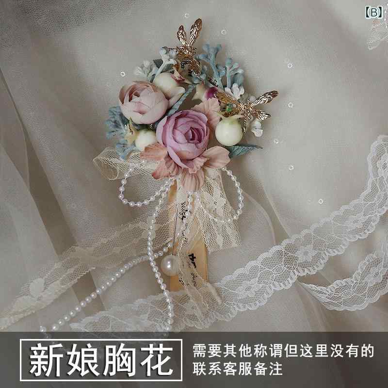 リバーパディのウェディング アクセサリー 高級感 手首花 新婦用 ブライドメイド 結婚式 手綴じ花 ナチュラル スタイル 新郎用 胸花 コサージュ ブローチ フォーマル 装飾品 花柄 リスト ブーケ コサージュ ピン リボン 装飾｜アングル2