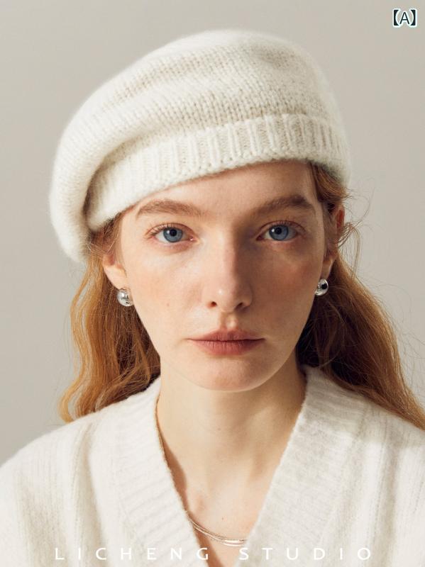 ベレー帽 女性用 秋冬 白 メリノウール ニット 画家風 ゆったり 被り 顔周り スッキリ 暖か 柔らか 普段使い コーデ アクセサリー・主な素材: アクリル・スタイル: エレガント・種類: ベレー帽・カラー展開: キャメル.黒.ミルクホワイト.米色.キャメル杏.グレー・対象: 女性・適用シーン: 外出・帽頂スタイル: 丸頂