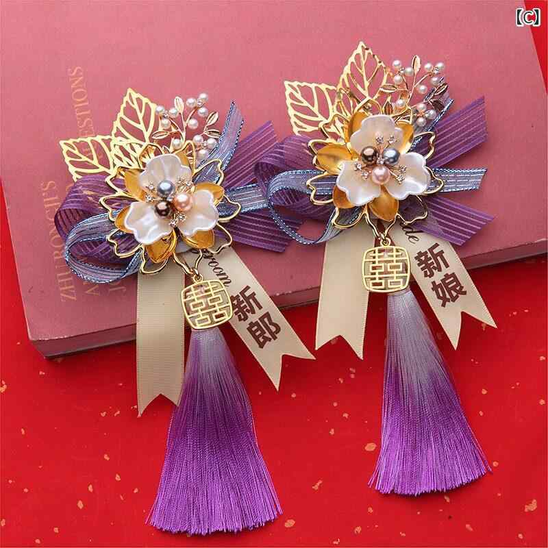 結婚式 コサージュ 新郎新婦 胸花 セット 龍鳳 幸運モチーフ ブローチ 父親 母親 ...