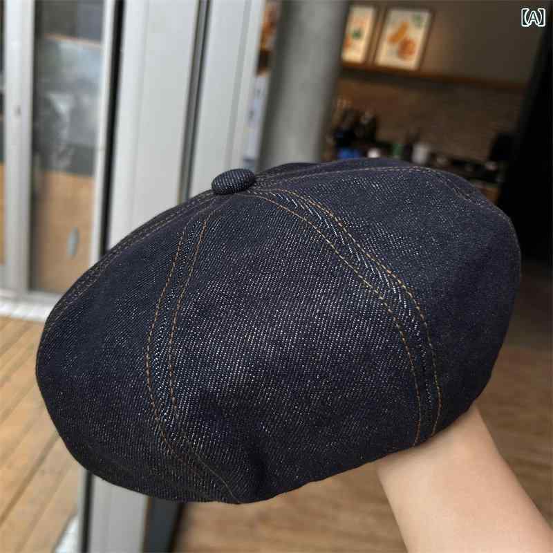 ベレー帽 レディース デニム素材 個性的 アート風 立体感 ふくよかな帽型 パンプキンスタイル 合わせやすい 顔映り 小型帽子 ボリュームフォルム ボヘミアン 普段使い 軽量 ユニセックス