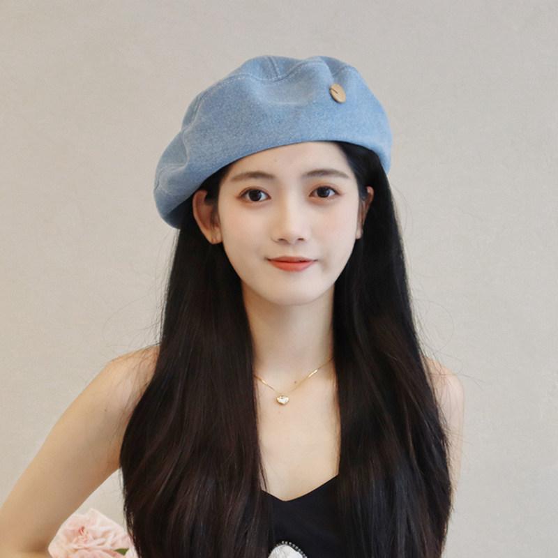ベレー帽 女性用 デニム素材 ブルー 春秋 大型サイズ 韓国 かわいい クール 小顔効果 アーティスティック 画家風 軽量 伸縮性・カテゴリ: ベレー帽・スタイル: カジュアル・主な素材: デニム・サイズ展開: 調整可能（54-58cm）・カラー展開: ダークブルー.ライトブルー・対象: 女性.少年.・帽頂: 丸頂・シーン: 街歩き