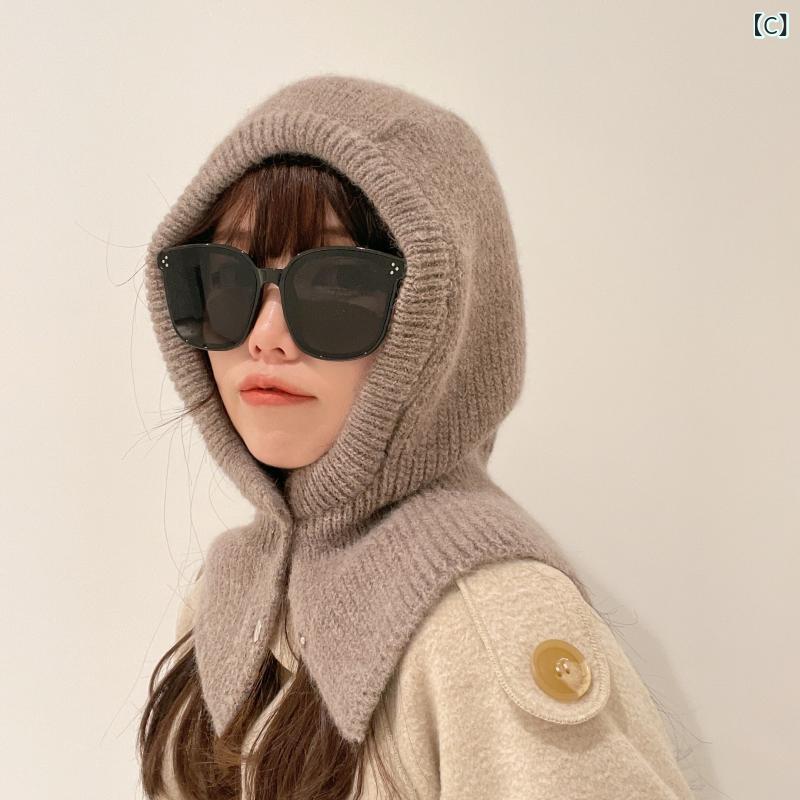 レディース 冬用 ニット帽 バラクラバ マフラー 2way 防寒 暖か 毛糸 フード付き 韓国 おしゃれ ビーニー キャップ 首元カバー 3