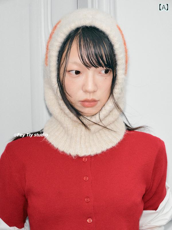 バラクラバ帽 レディース 秋冬用 保暖 韓国 レトロ スタイリッシュ 耳あて付き ニット 暖か フェイスカバー 保温 ファッション アクセサリー
