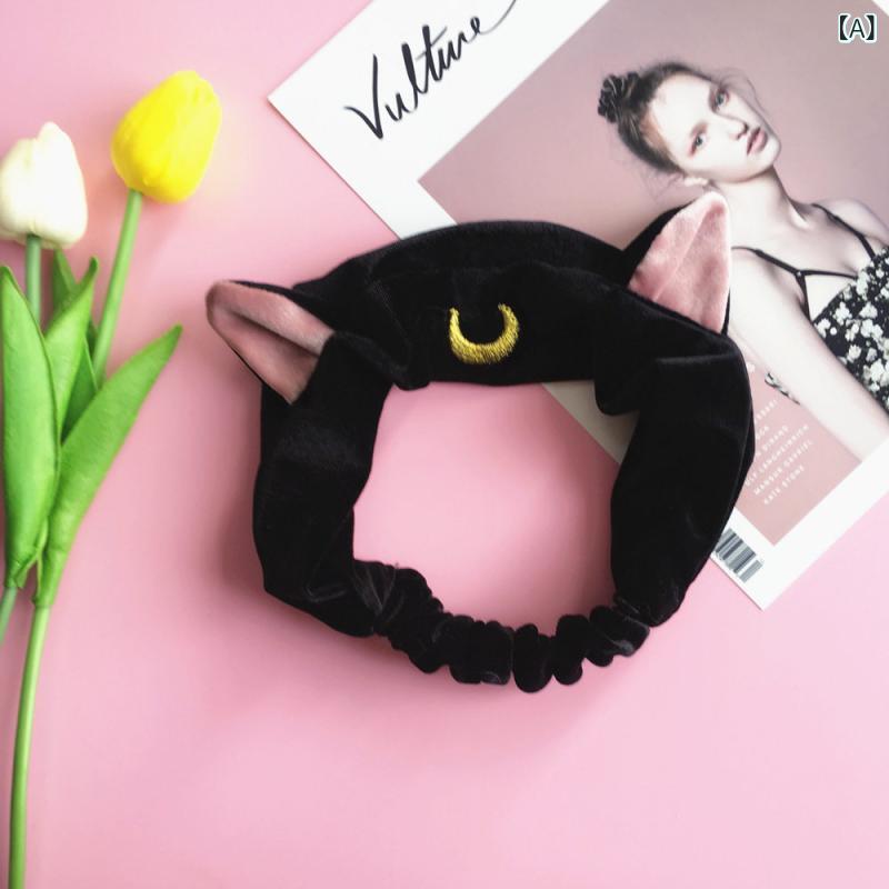 ヘアバンド かわいい 猫耳 月型 洗顔用 メイク用 フェイスマスク用 ベルベット素材 髪まとめ アクセサリー スキンケア
