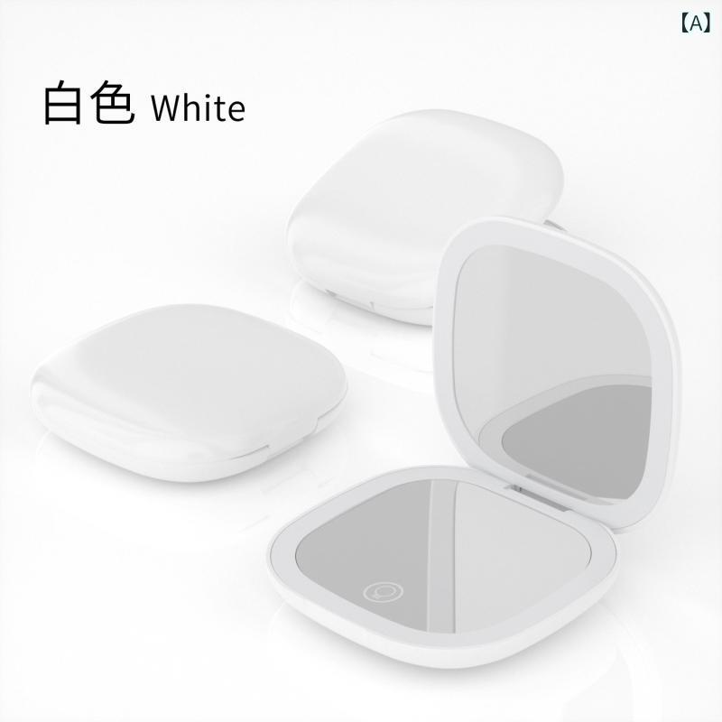 化粧鏡 LEDライト 高精細拡大 折りたたみ式 両面ミラー ポータブル ミニ ポケットサイズ 旅行用 携帯 メイク コンパクト クリア 手持ち