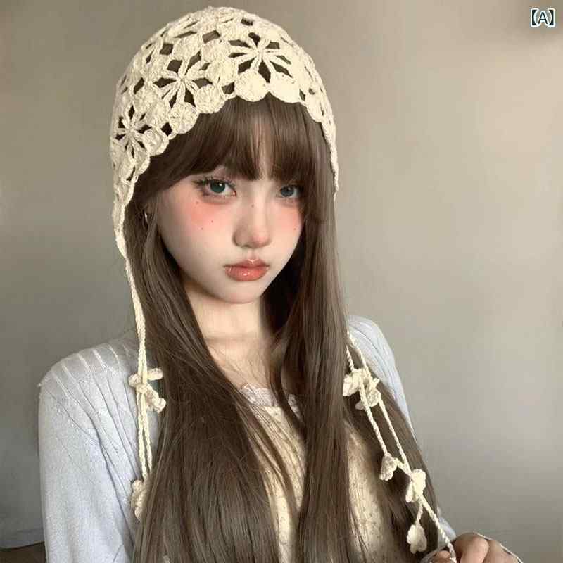 ヘッドラップ ボヘミアン 手編み 花モチーフ タッセル 付き 民族風 透かし編み ニット 帽子 頭巾 カジュアル 普段使い フェミニン スタイル 軽量 通勤 旅行 アクセサリー かわいい