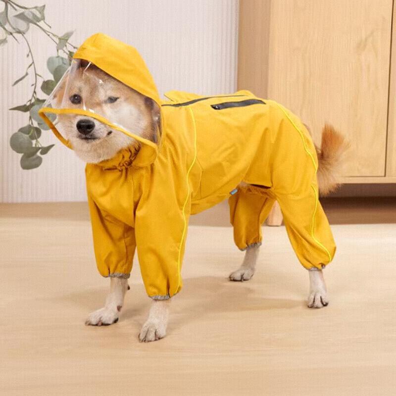 ペット用 柴犬 レインコート 四脚全包 反射材付き 両面防水 アウトドア 散歩用 雨天服 スタイリッシュ 軽量 機能性 ペットファッション