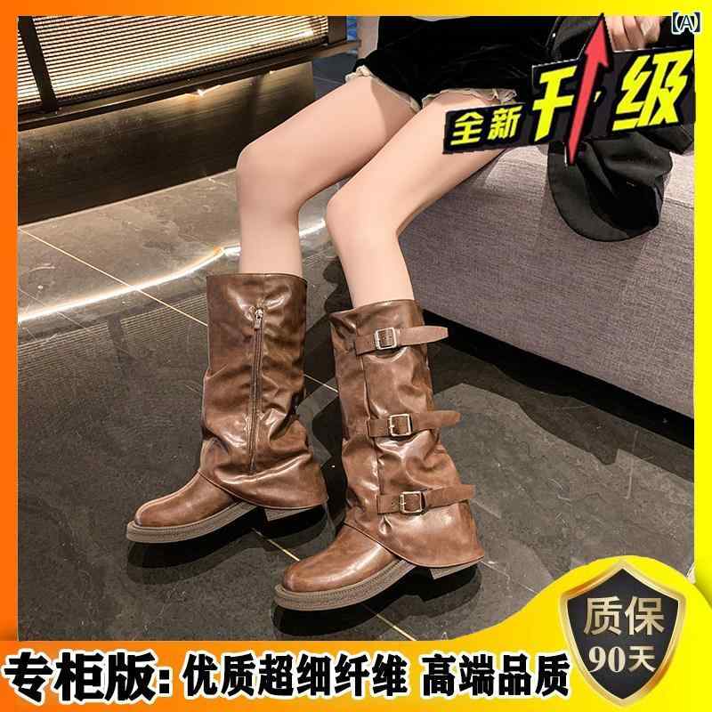 レディース 膝下 ロングブーツ 秋夏 デニム風 フレアパンツ管 旅行用 ハイカット ライダースタイル 軽量 伸縮性 吸湿速乾 カジュアル アウトドア 普段使い