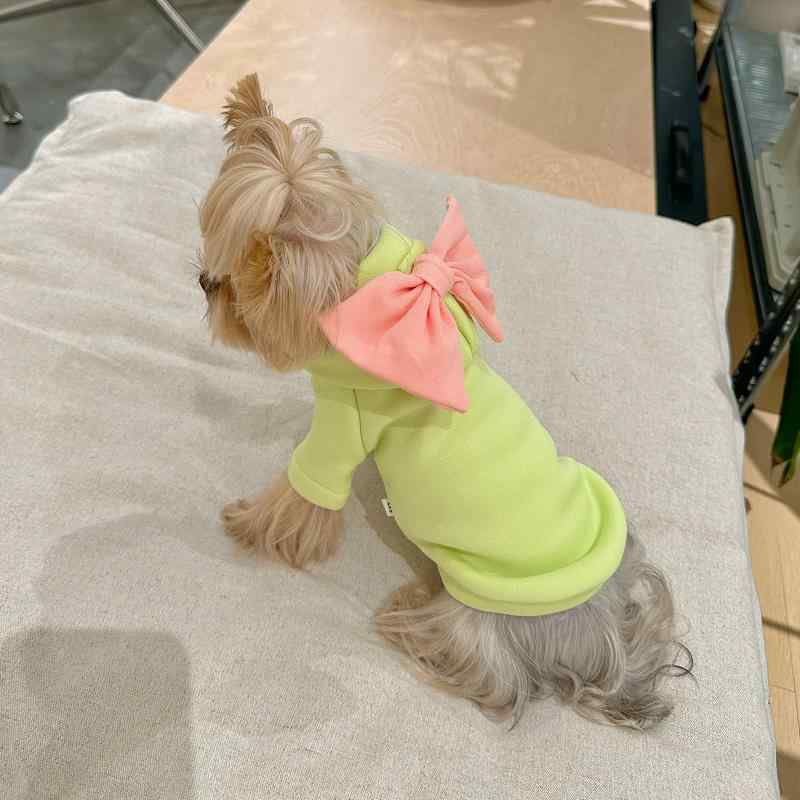 ペット服 秋冬 小型犬猫用 加厚フリース フード付きフーディー 蝶結リボン 暖か 柔らかい素材 かわいい 散歩用 部屋着 日常使い 快適