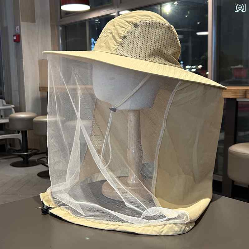夏用 アウトドア 防蚊 フェイスガード 付き 大つば帽子 紫外線カット 日よけ 顔カ...