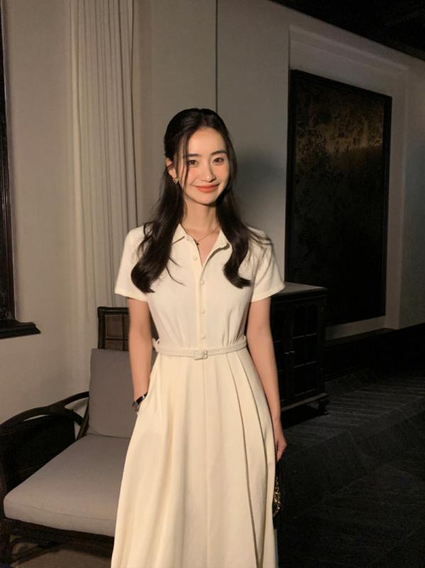 レディース ワンピース ポロカラー シャツスタイル 高級感 夏 カジュアル シンプル ロングドレス ユニーク 軽やか シルエット