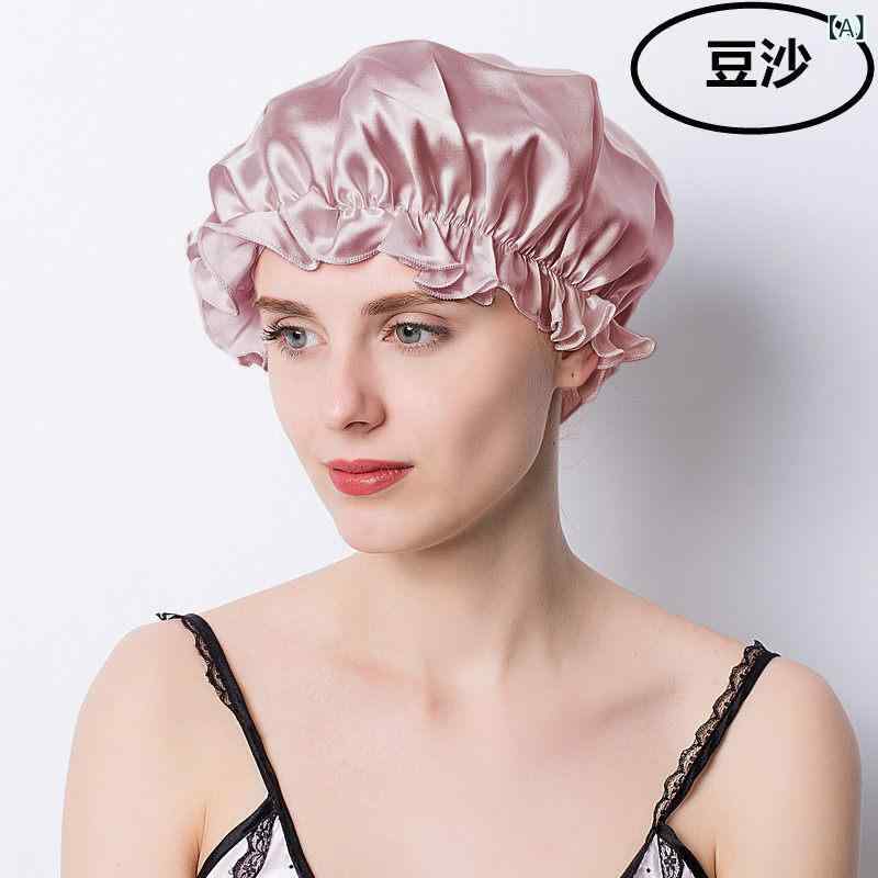 女性用 　 睡眠ヘッドカバー 桑蚕絲 髪保護 乱れ防止 無圧迫 ヘアキャップ 伸縮性 ...