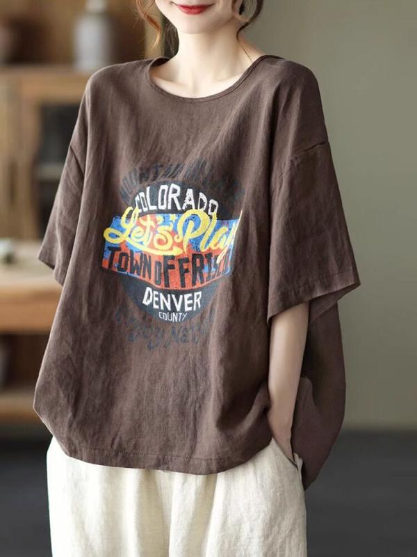 乐天商城 - レディース ビッグシルエット ゆったり 半袖 Tシャツ 綿麻 リネン 素材 夏用 大きめサイズ お腹カバー ママ用 カジュアル トップス 通気性 高級感 日常使い 軽量