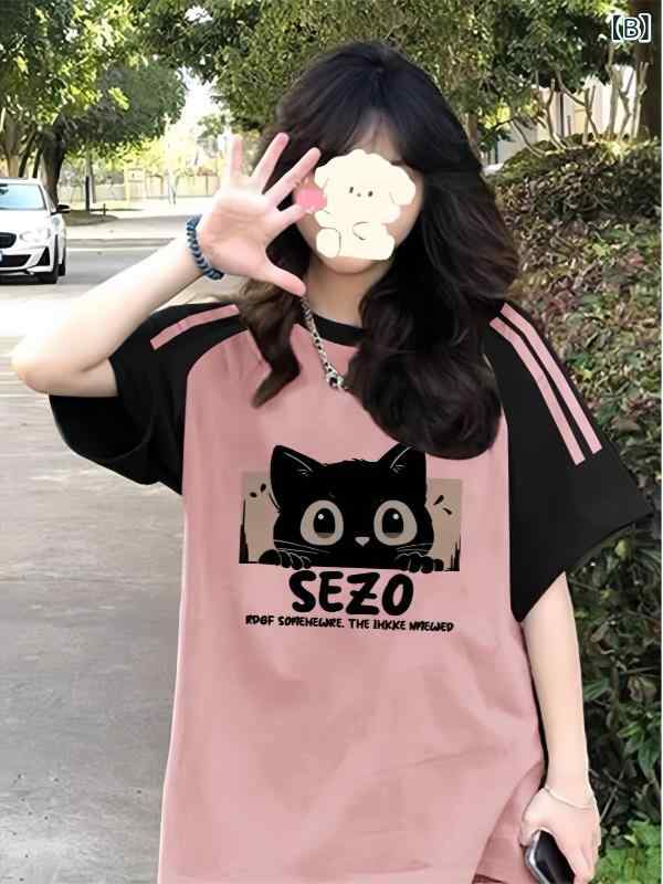 Tシャツ 女の子用 夏 ゆったり ラグラン袖 レトロ アメリカンスタイル トップス 半...
