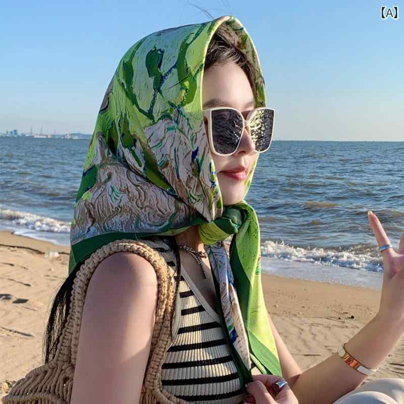 Other - スカーフ レディース 夏用 グリーン 油絵柄 薄手 　 ショール ヘッドスカーフ ヘアバンド 日焼け防止 UVカット 軽量 コーディネート 普段使い 再生繊維 接触冷感