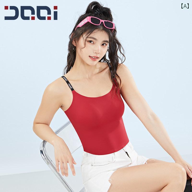 レディース スポーツブラ シームレス 素肌感 一体型カップ タンクトップ ヨガ フィットネス 夏用 ソフトストラップ 伸縮性 吸湿速乾 軽量 ナチュラルフィット