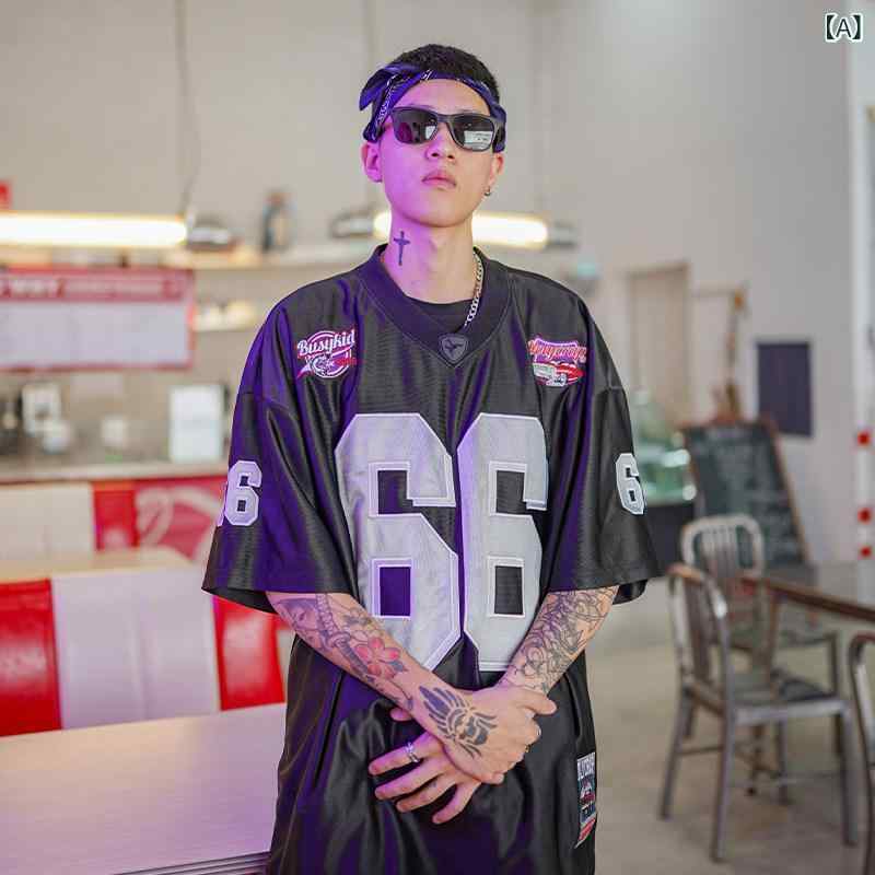 Casual Shirts - メンズ 短袖 Tシャツ ヒップホップ スタイル 夏用 ストリートダンス ウェストコースト 光沢生地 カジュアル トップス 普段使い コットン 素材 軽量 吸湿速乾
