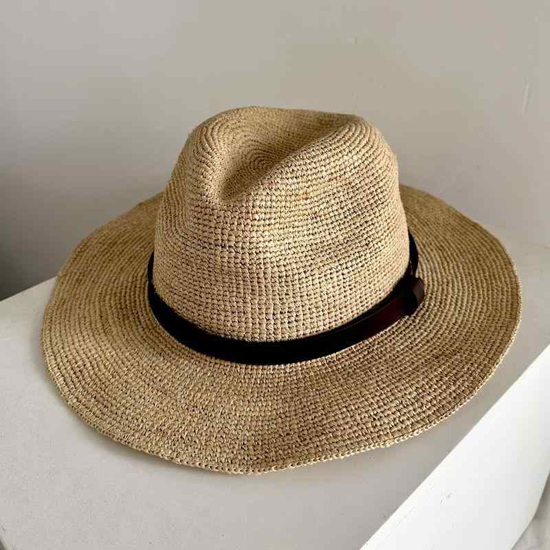 草帽（straw hat） - 帽子 メンズ レディース ラフィア 手編み フェドーラハット 夏用 通気性 涼感 高級感 軽量 日系スタイル 麦わら帽子 普段使い 礼帽 百搭