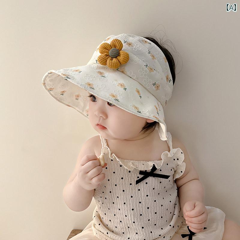 女の子用 ベビー帽子 夏用 防晒 大つば 小花柄 通気性 遮陽 軽量 かわいい ピンク系 アウトドア