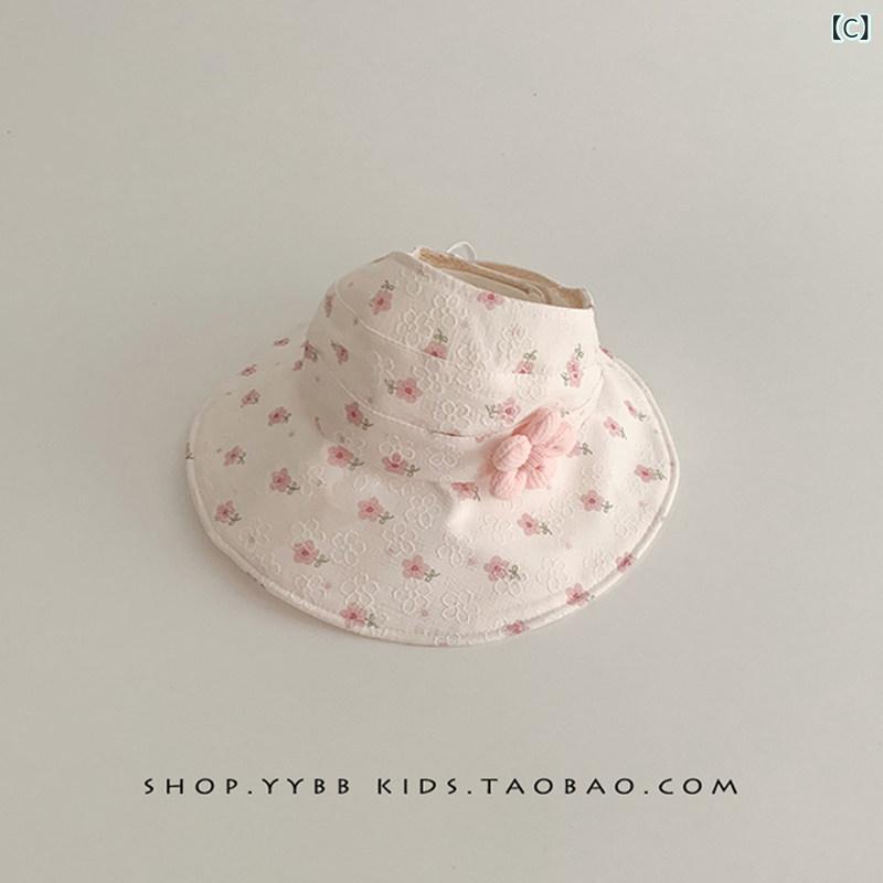 女の子用 ベビー帽子 夏用 防晒 大つば 小花柄 通気性 遮陽 軽量 かわいい ピンク系 アウトドア