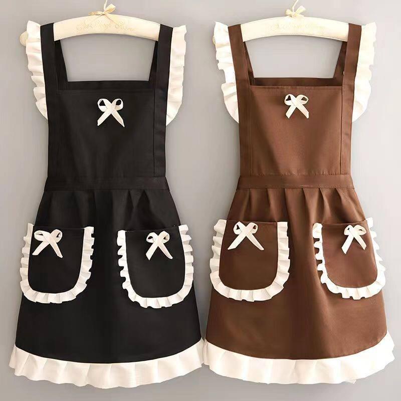 Sommelier Aprons - エプロン 女性用 かわいい ロリータ メイド風 キッチン レストラン 作業着 ガーリー フリル 日常使い 軽量 快適