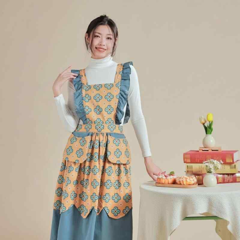 エプロン かわいい プリンセス風 小花柄 ノースリーブ 薄手 家庭用 キッチン用 外出用 高見え コットン素材 軽量 伸縮性・スタイル: ファッション・素材: ポリコットン・用途: 防汚・サイズ展開: 均一・カラー展開: 黄/藍.咖/灰.咖/緑