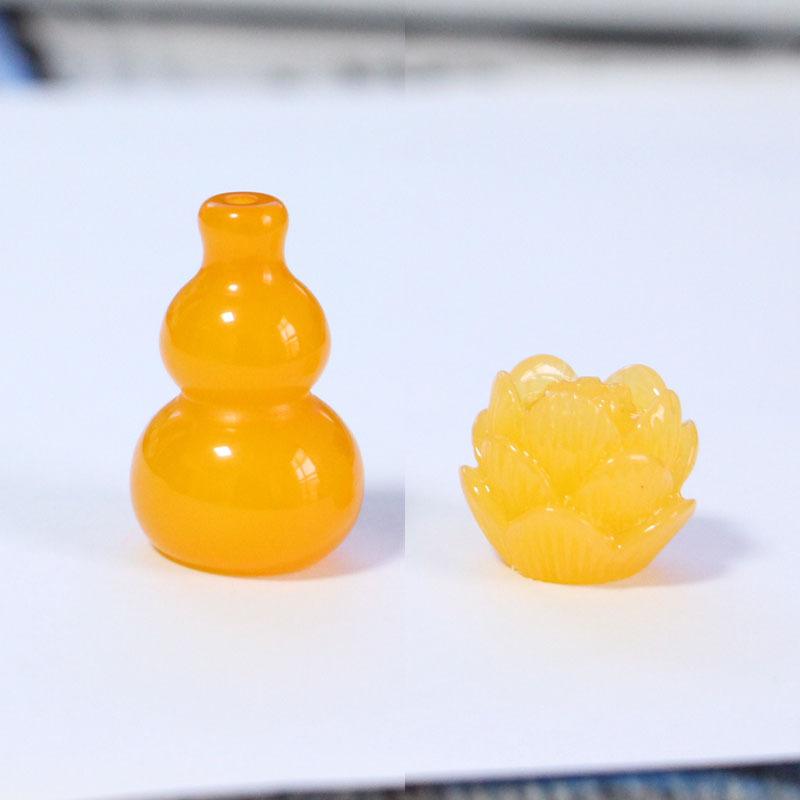 ビーズ アクセサリーパーツ 男性用 女性用 アクリル製 蜜蝋 蓮花 ヒョウタン型 水晶調 すだれ用 のれん用 接続パーツ 20×30mm 黄色系 縁起物 工芸材料 手芸素材 素材 デコレーション DIY ハンドメイド パーツ 穴あき ビーズカーテン 暖