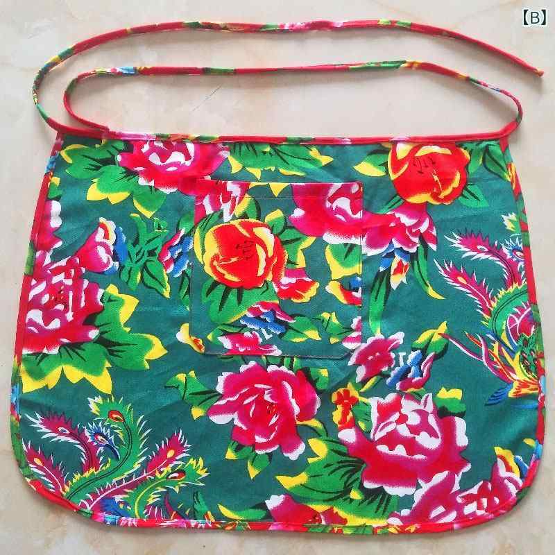 エプロン 中華風 防汚防油 綿 大花柄 レトロ風 民族 ポケット付き 家事用 キッチン...