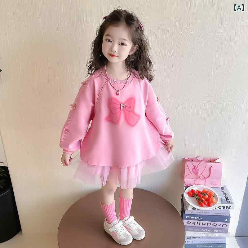 ワンピース 女の子用 プリンセス 春秋 かわいい キッズ 普段使い 軽量 コットン 素材 ピンク系 カラー