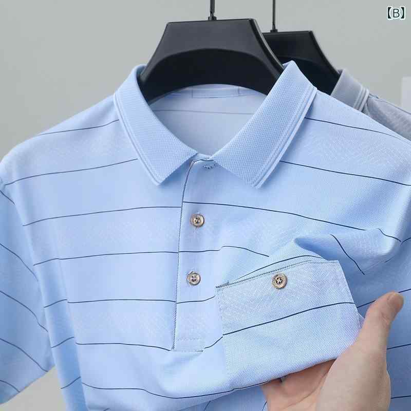 メンズ 短袖 Tシャツ トップス 夏用 薄手 接触冷感 ストライプ 上衣 父親用 祖父用 シニア レジャー カジュアル 綿混 軽量 通気性 普段使い 吸湿速乾 ブラック ネイビー グレー riverpaddy-11677045 リバーパディ サンプル画像3