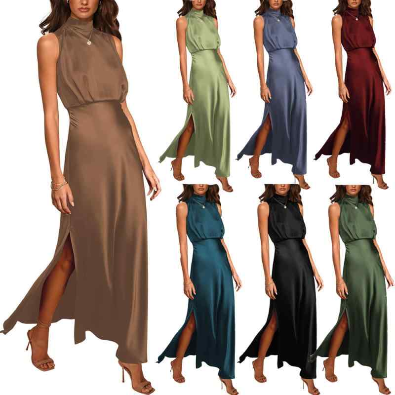 ワンピース メンズ 女装用 無袖 色 スタンドカラー 修身 セクシー ハイクラス 気品 ファッション 軽量 ロングドレス フィットシルエット スリムライン イブニングスタイル フォーマルウェア 女性らしいシルエット スタイリッシュ ロング丈 ノースリー