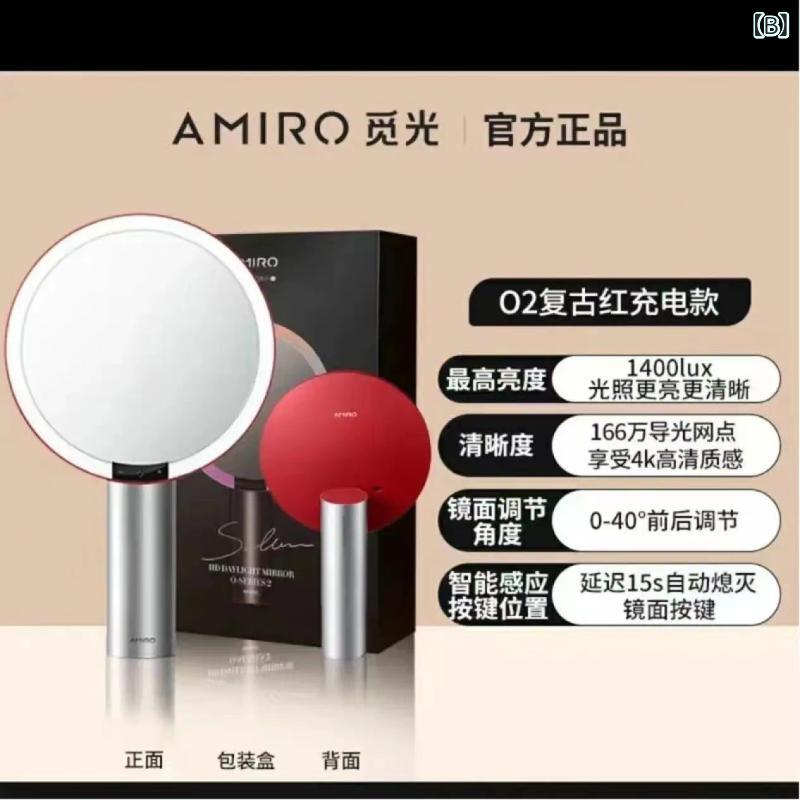 リバーパディのLED メイクミラー 光る 化粧鏡 デスクトップ 置き型 スマート 補光 メイクアップ ミラー コンパクト ブラック かわいい 軽量 持ち運び 可能 女性用 毎日のメイク サポート 自然光 調節 機能｜アングル2