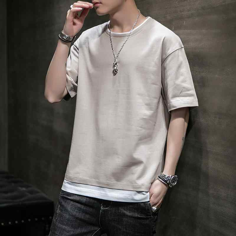 Rakuten - メンズ Tシャツ 半袖 トップス 夏 春夏 棉 綿素材 切り替え 半袖Tシャツ 風 丸首 ゆったりシルエット フェイクツーピース インナー 普段使い 通勤用 吸湿速乾 軽量 シンプルカラー ビッグサイズ