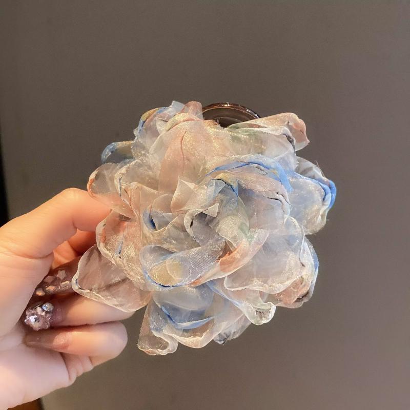ヘアアクセサリー 女性用 フラワー ネット素材 フランススタイル 高級感 後頭部 ア...